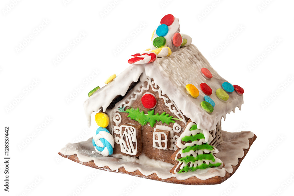 Christmas gingerbread house isolated on white background.