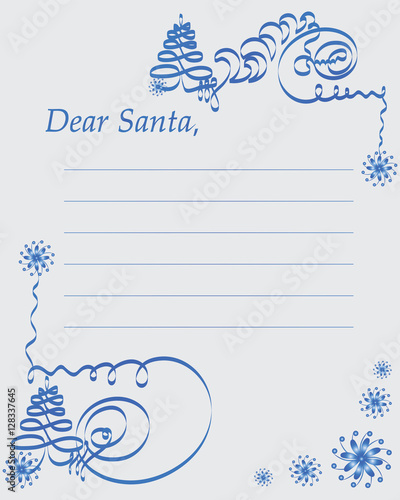 Letter to Santa. Christmas letter to Santa Claus. Vector. Template for greeting cards scrapbooking, greetings, Invitations.
