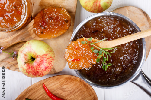 Photos Chilli pepper apple jam with herbs.