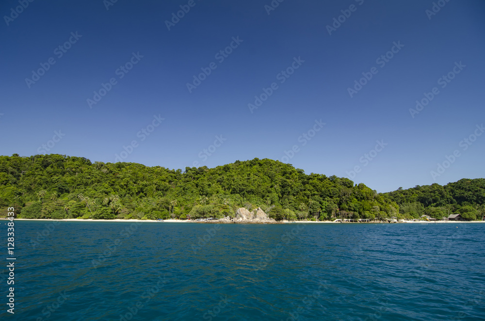 scenic sea view of the Kapas Island at Terengganu, Malaysia. Cle