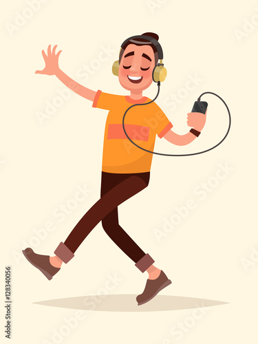 Man dancing listening to music on your phone through headphones.