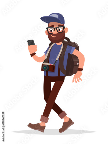 Navigation on your smartphone. Tourist man is guided in an unfam