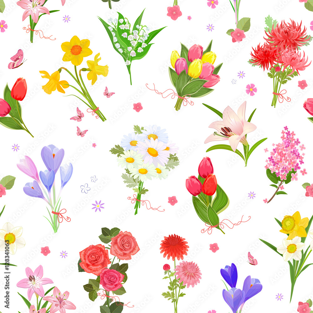 Fototapeta premium finely seamless texture with different bouquet of lovely flower