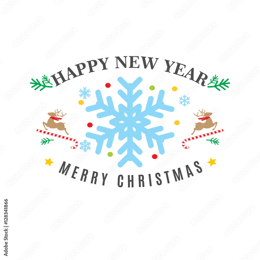 Snowflake Chrismas and New Year flat logotype