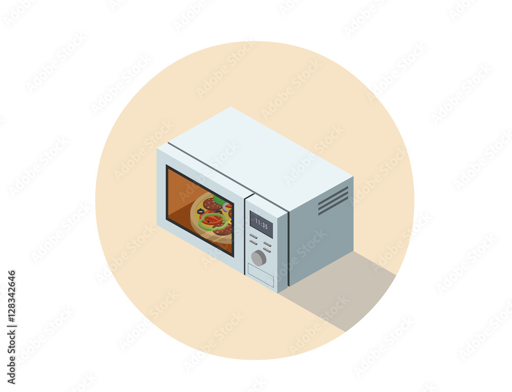 Vector isometric illustration of microwave oven, 3d flat kitchen equipment. Vector isometric illustration of microwave oven, 3d flat kitchen equipment.