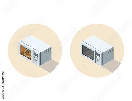 Vector isometric illustration of microwave oven, 3d flat  kitchen equipment.