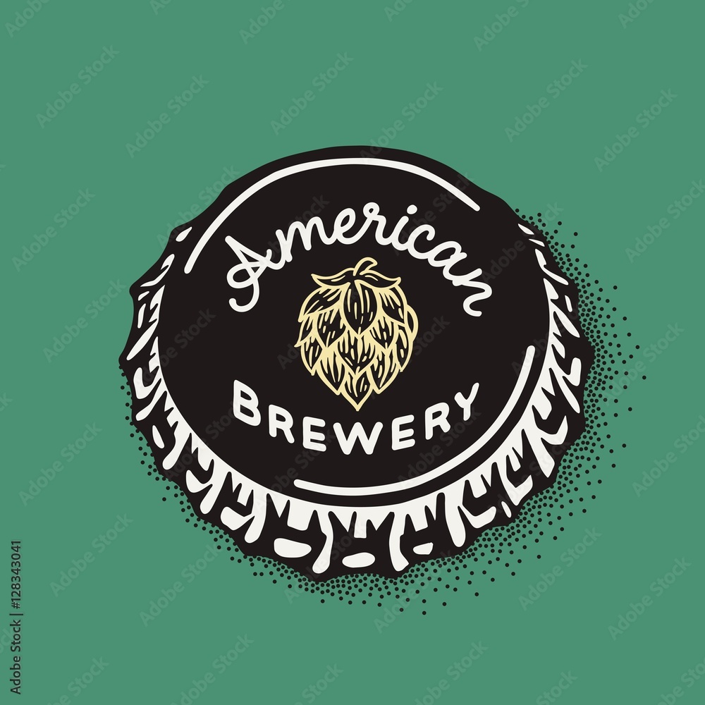 Fototapeta premium Craft beer bottle cap with brewing inscription in vintage style 