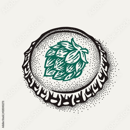 Craft beer bottle cap with brewing inscription in vintage style 