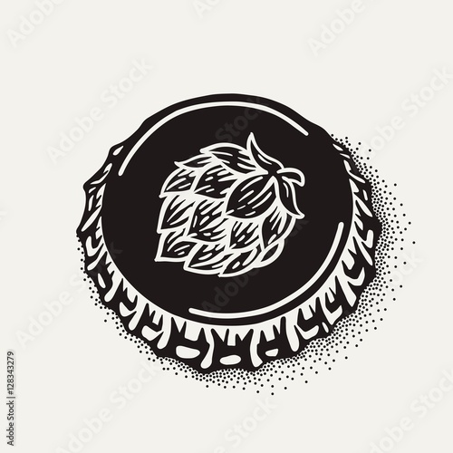 Craft beer bottle cap with brewing inscription in vintage style 