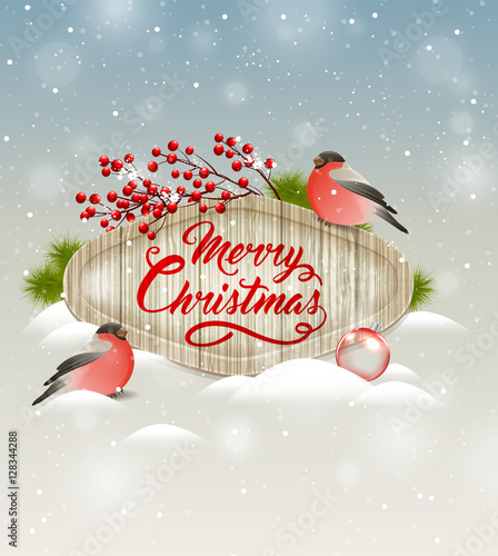 Christmas banner with bullfinches