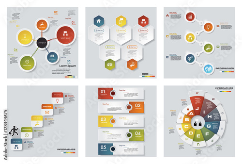Collection of 6 design colorful presentation templates. Vector Background. For your idea and presentation.