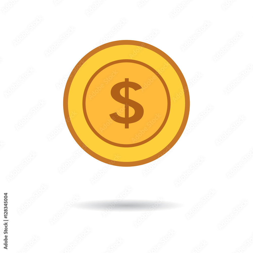 Vector illustration of a gold coin dollar in flat style. Vector illustration of a gold coin dollar in flat style.