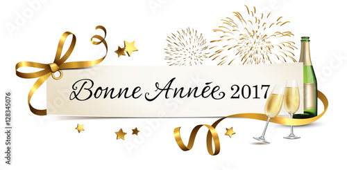 Carte de salutations avec champagne et feu d'artifice - Bonne année 2017