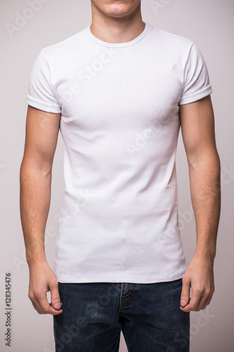 Front t-shirt on a young man isolated