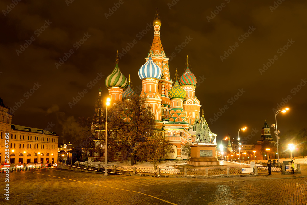 St. Basil's Cathedral on Red Square at night.