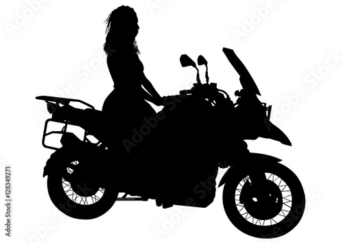 Silhouettes of motorcycl and baeuty women on white background photo