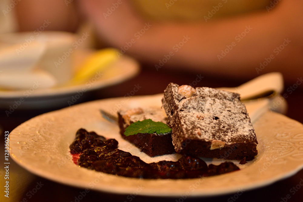 Restaurant food with fresh ingredients - chocolate cake