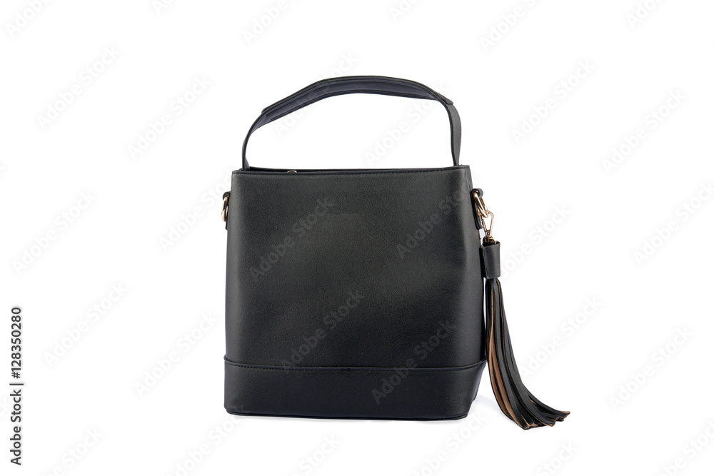 Black female leather bag isolated on white background. Black female leather bag isolated on white background.