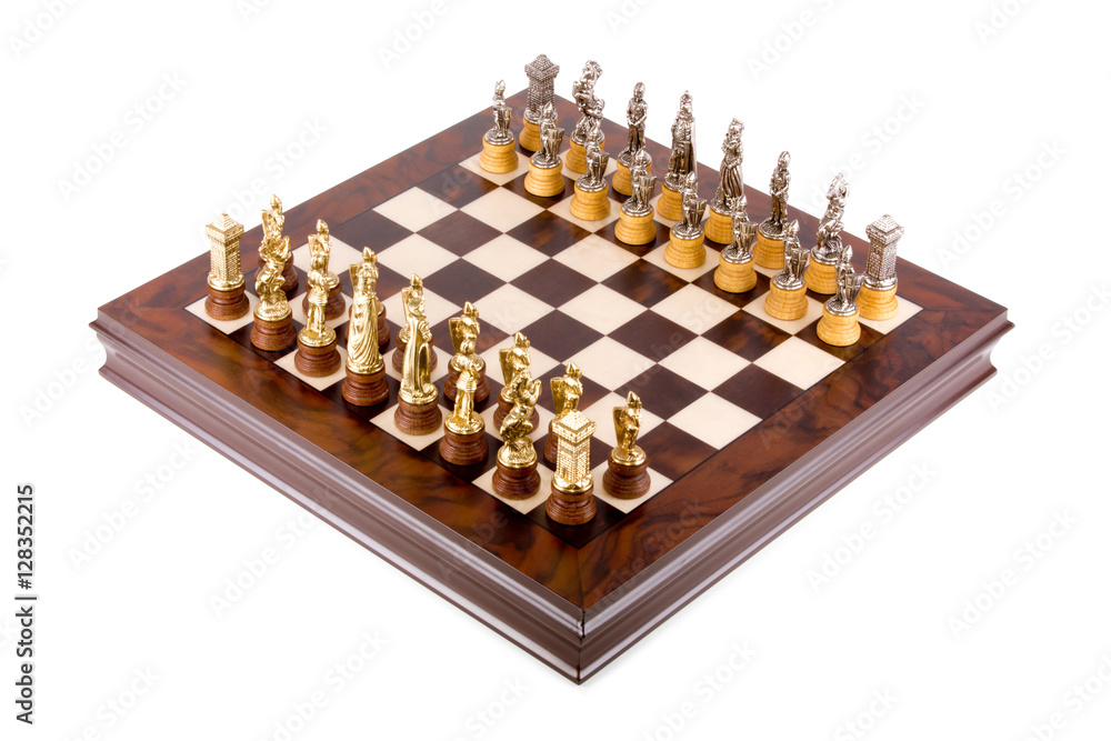 Chess pieces on the board on a white background Chess pieces on the board on a white background