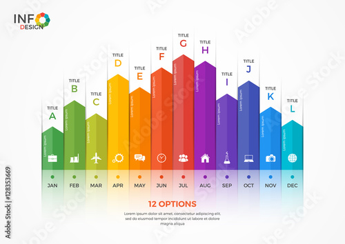 Column chart infographic template with 12 options.