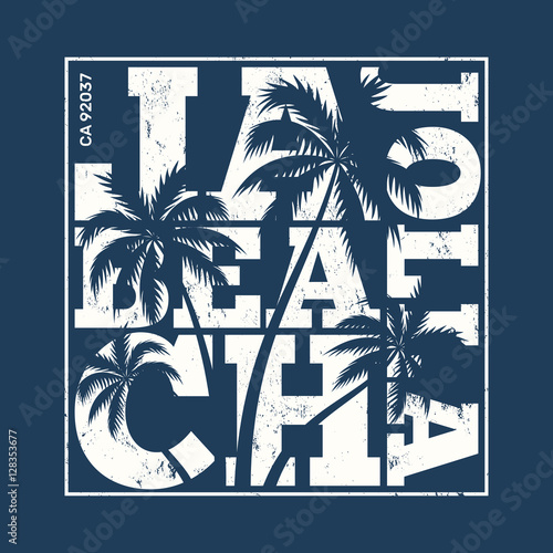 La Jolla tee print with palm trees. T-shirt design, graphics, stamp, label, typography. photo