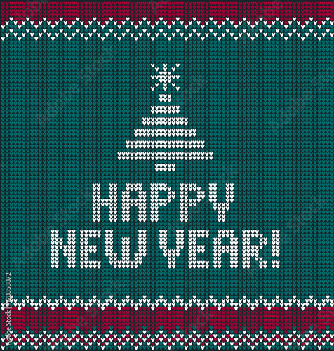 Card of Happy New Year 2017 with knitted texture