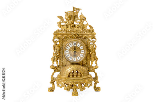 vintage golden clock on a white background