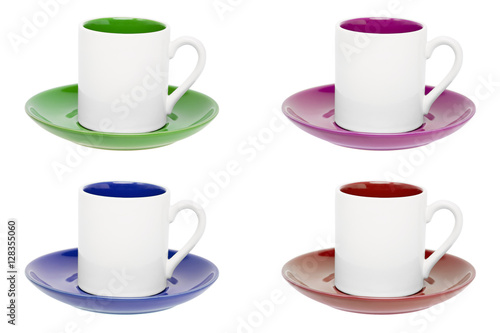 Colorful cups isolated on white background