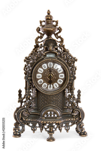 vintage bronze clock on a white background