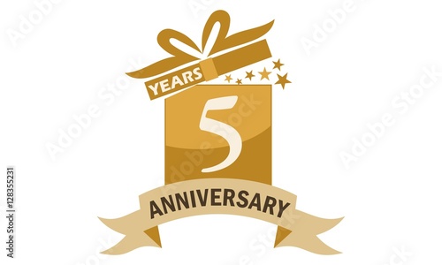 Obraz na płótnie 5 Years Gift Box Ribbon Anniversary w salonie