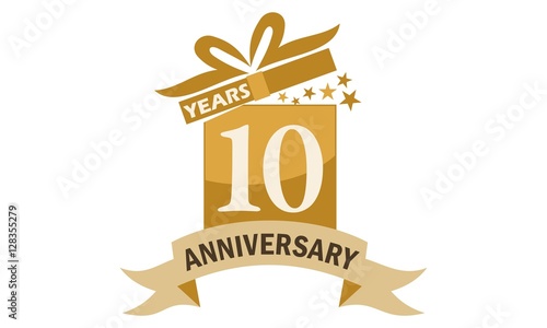 Obraz na płótnie 10 Years Gift Box Ribbon Anniversary w salonie