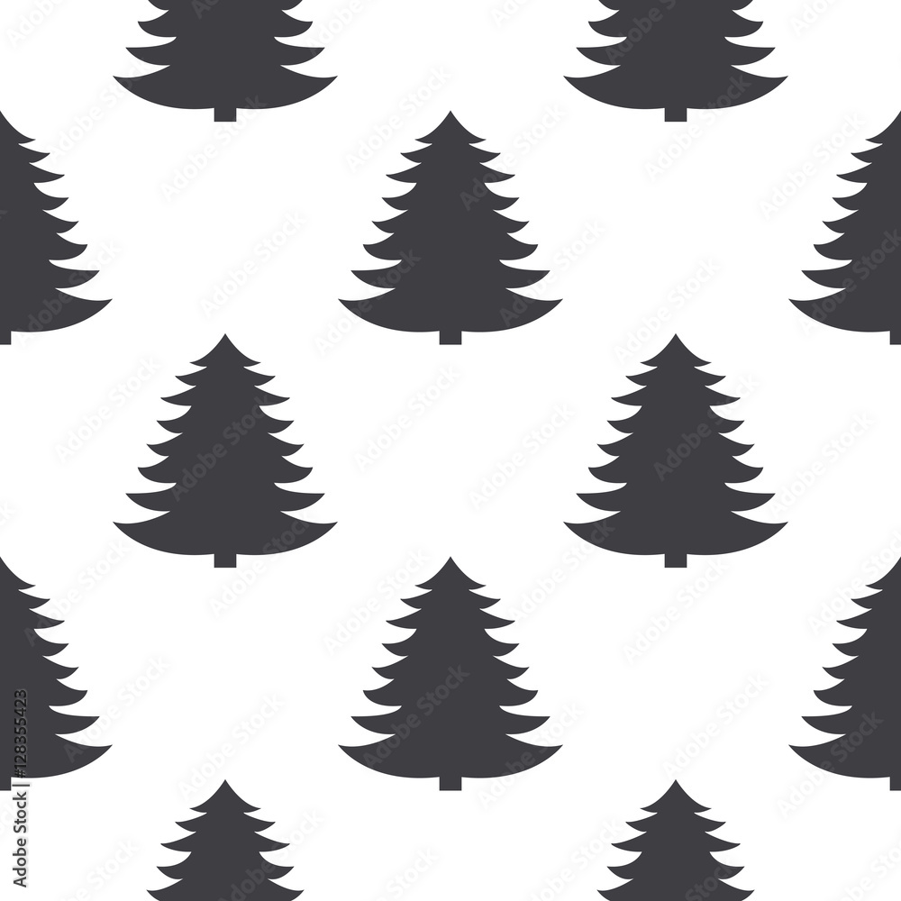 Seamless pattern with pine trees in black and white.Vector illustration