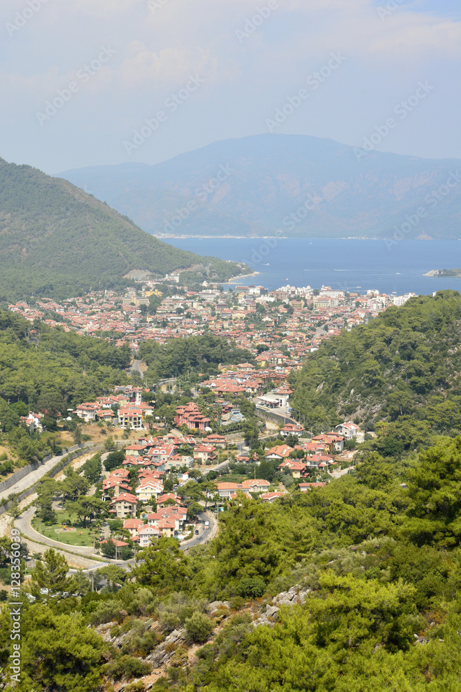 View over Icmeler suburb of Marmaris resort town in Turkey.