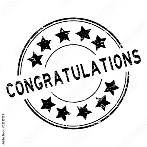 Grunge black congratulations with star icon round rubber stamp