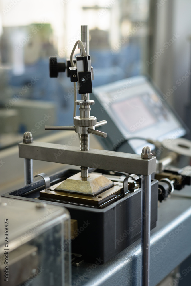 Laboratory testing equipment for civil engineering, direct shear machine at work, closeup