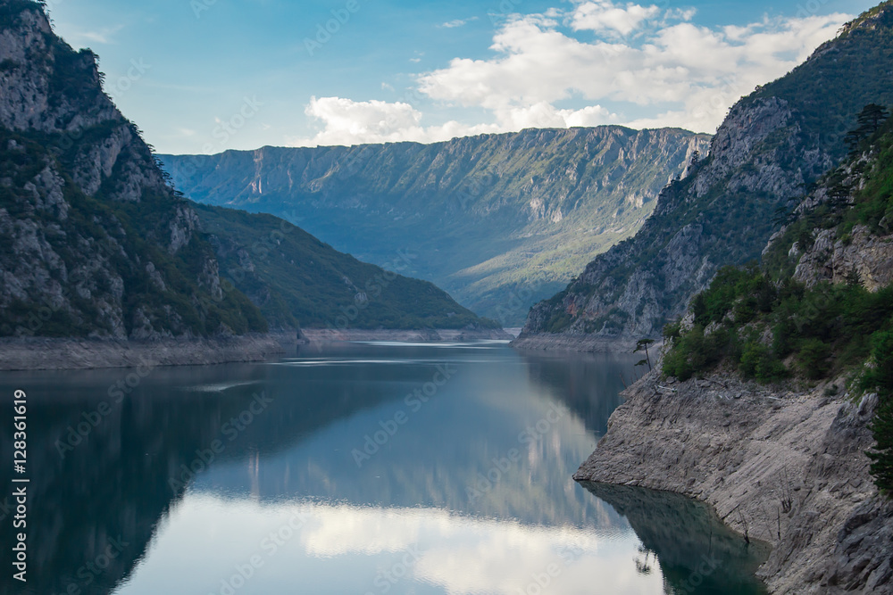 Fototapeta premium Canyon of Piva lake, Montenegro. Beautiful nature landscape