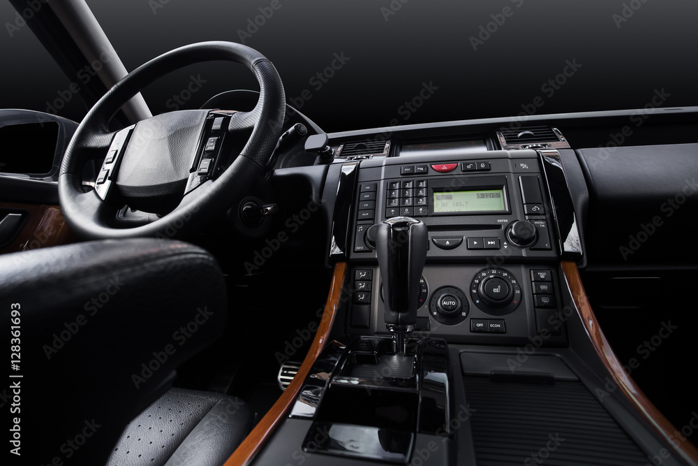 Luxury car leather interior, black studio background