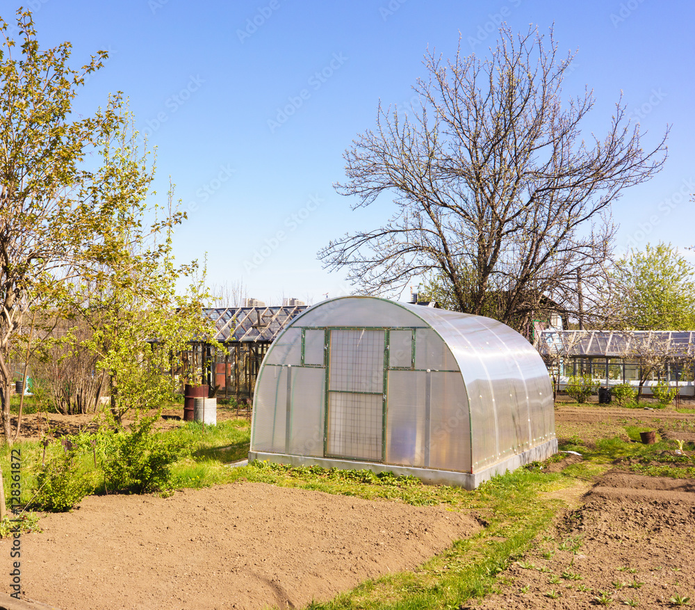 Modern Polycarbonate Greenhouse in Allotments for Growing Vegetables, Glasshouse Made of Polycarbonate, Farmland with Glasshouse, Plant Nursery, Sunlight Semicircle Hothouse, Self-sustaining Modern Polycarbonate Greenhouse in Allotments for Growing Vegetables, Glasshouse Made of Polycarbonate, Farmland with Glasshouse, Plant Nursery, Sunlight Semicircle Hothouse, Self-sustaining