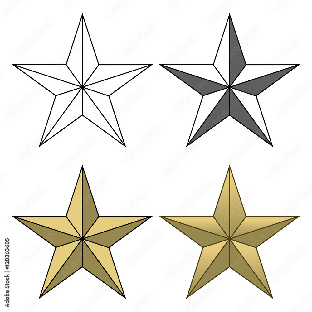Star Shape is an illustration of four different star shapes going from a simple black and white to a full color version. Star Shape is an illustration of four different star shapes going from a simple black and white to a full color version.
