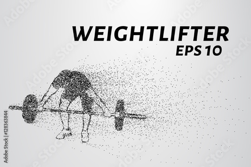 Weightlifter of the particles. The lifter consists of circles and points. Vector illustration