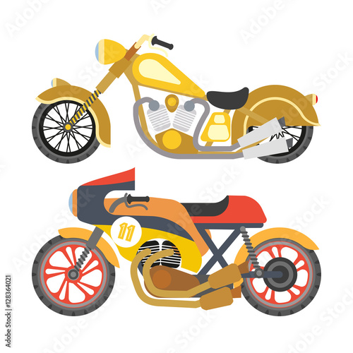Motorcycle motorbike flat vector icons set