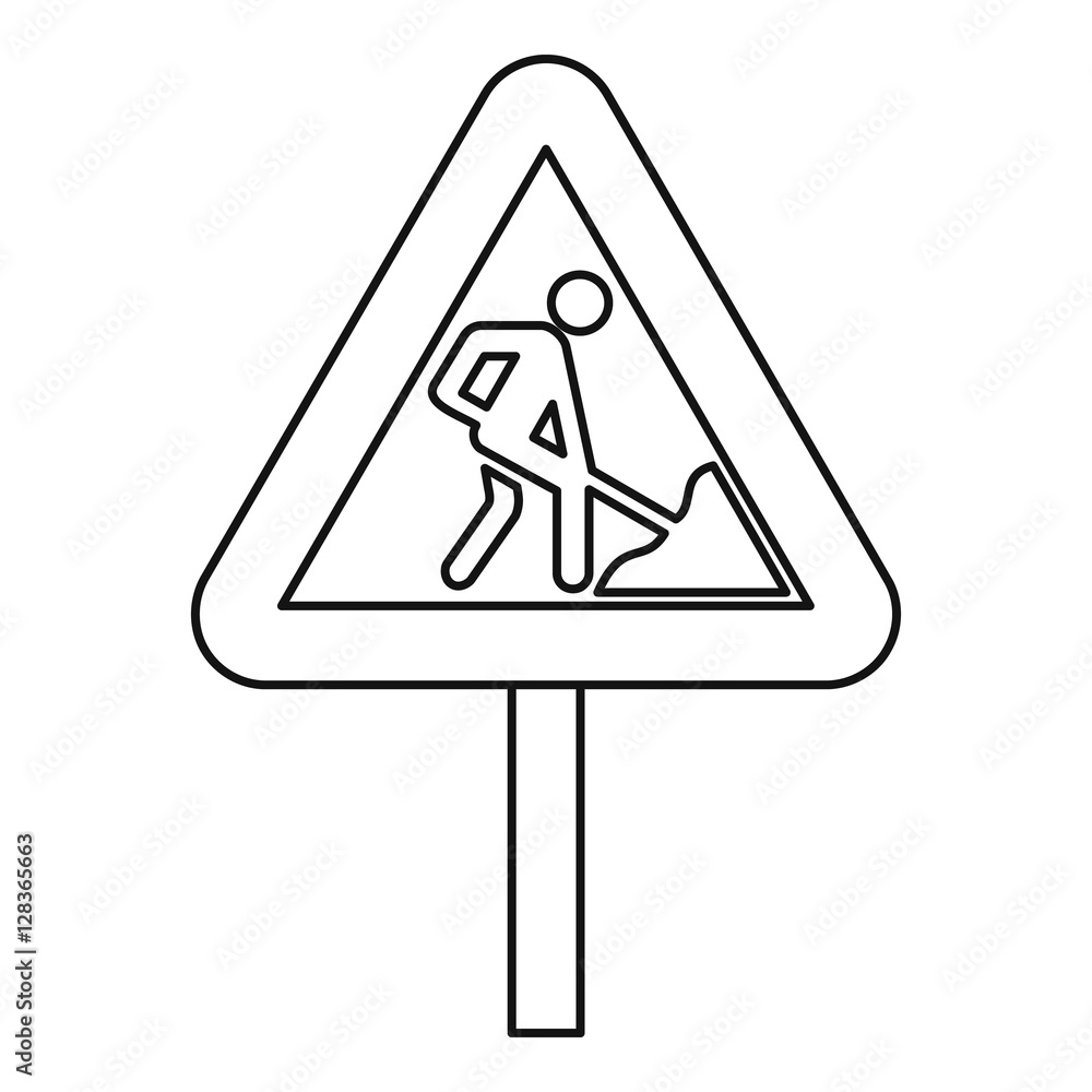 Road works warning traffic sign icon. Outline illustration of road works warning traffic sign vector icon for web Road works warning traffic sign icon. Outline illustration of road works warning traffic sign vector icon for web