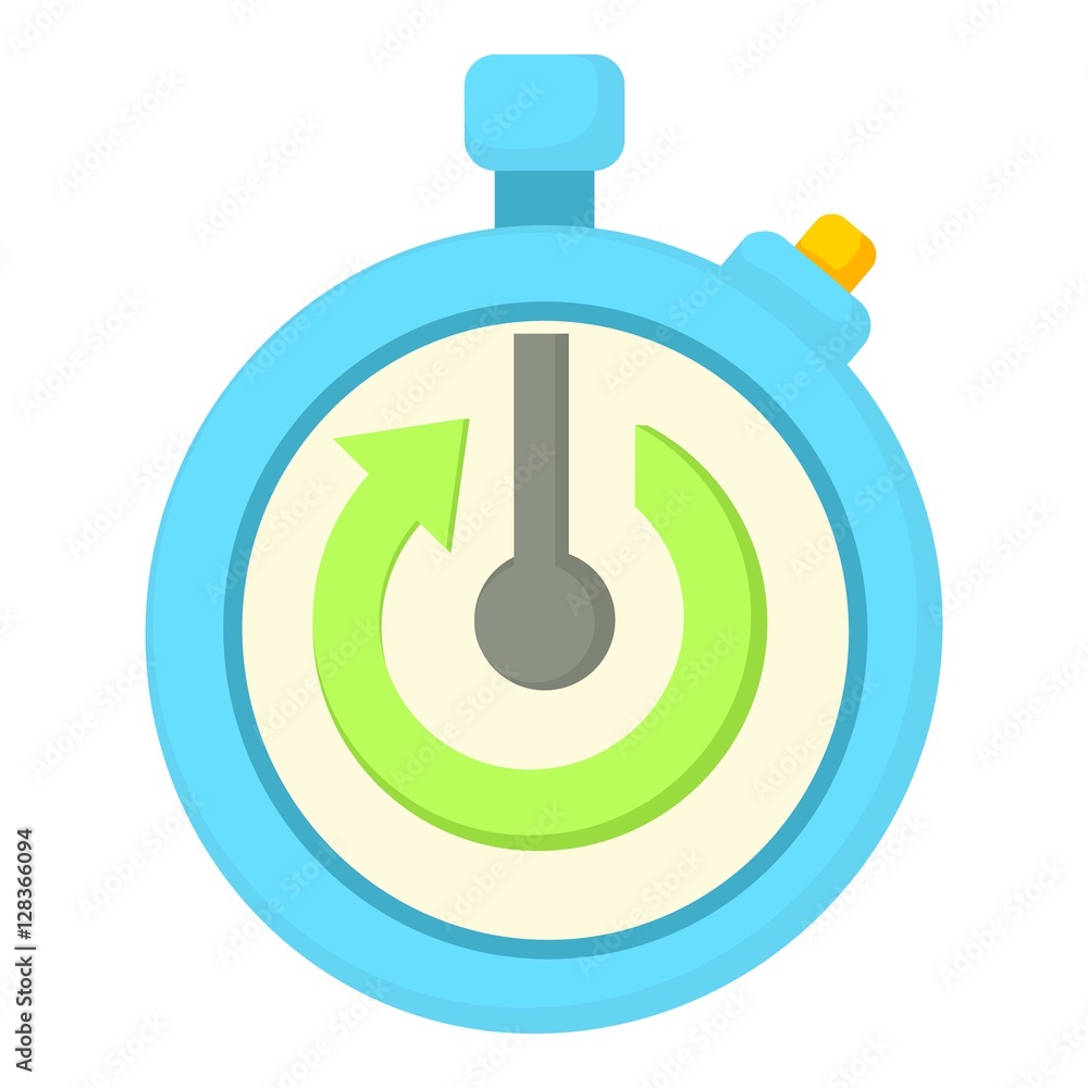 Stopwatch with green arrow icon. Cartoon illustration of stopwatch with green arrow vector icon for web Stopwatch with green arrow icon. Cartoon illustration of stopwatch with green arrow vector icon for web