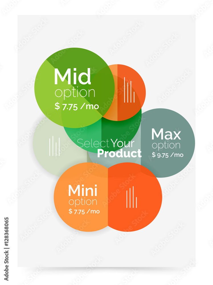 Transparent paper circles with option text Transparent paper circles with option text