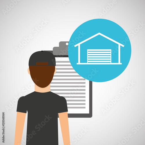 man delivery checking warehouse design vector illustration eps 10