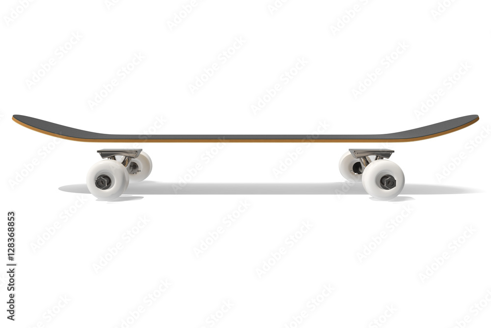 3d rendring disassembled schematic skateboard on white background, side view.  Stock Illustration | Adobe Stock