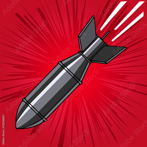 Comic style cartoon bomb with explosion. Design element for poster, flyer. Vector illustration.