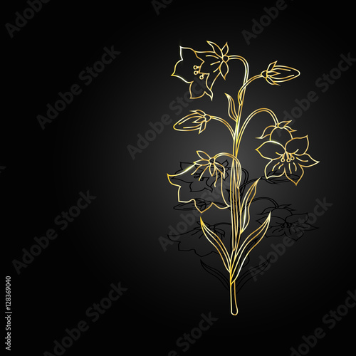 Gold flowers with shadow on dark background.