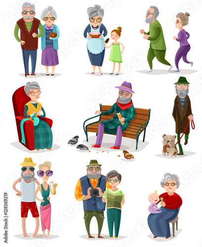Senior People Cartoon Set
