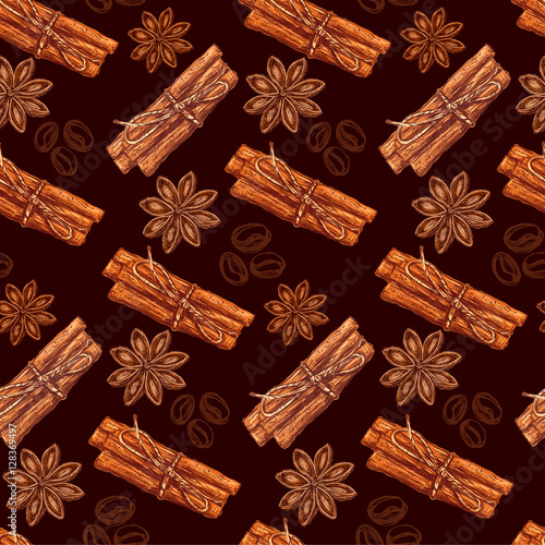cinnamon and anise seamless pattern
